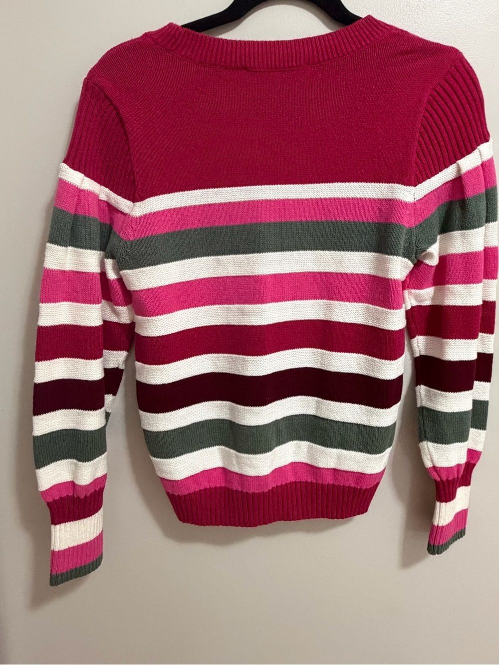 LOFT Colorblock Striped Crewneck Sweater Petite Large Open Knit Drop Shoulder - Picture 8 of 10